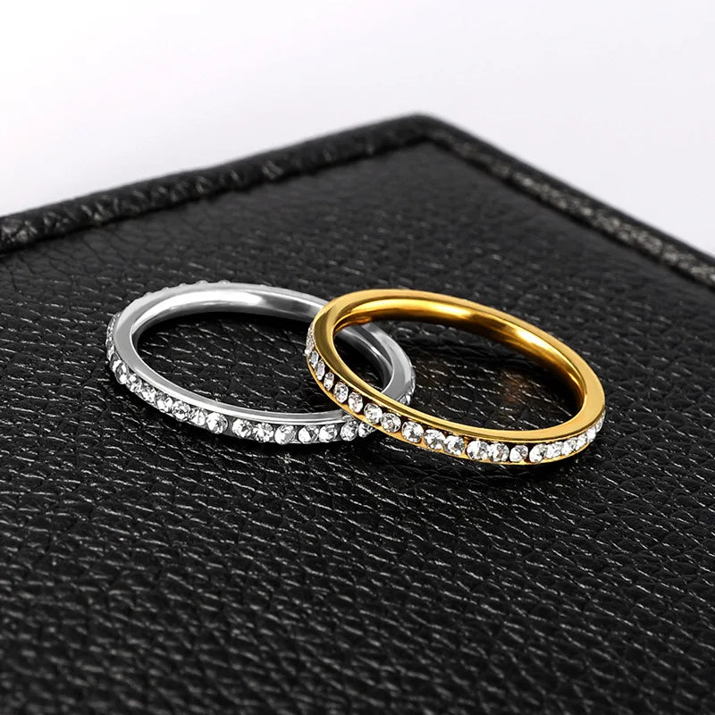 Fashion Zircon Chain  Rings For Women Gold Silver Color Elegant Finger Ring Female Korean Wedding Jewelry Gift