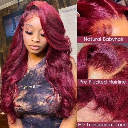 99J Burgundy Body Wave HD Lace Front Wig – Pre-Plucked 13x4 & 13x6, 220%