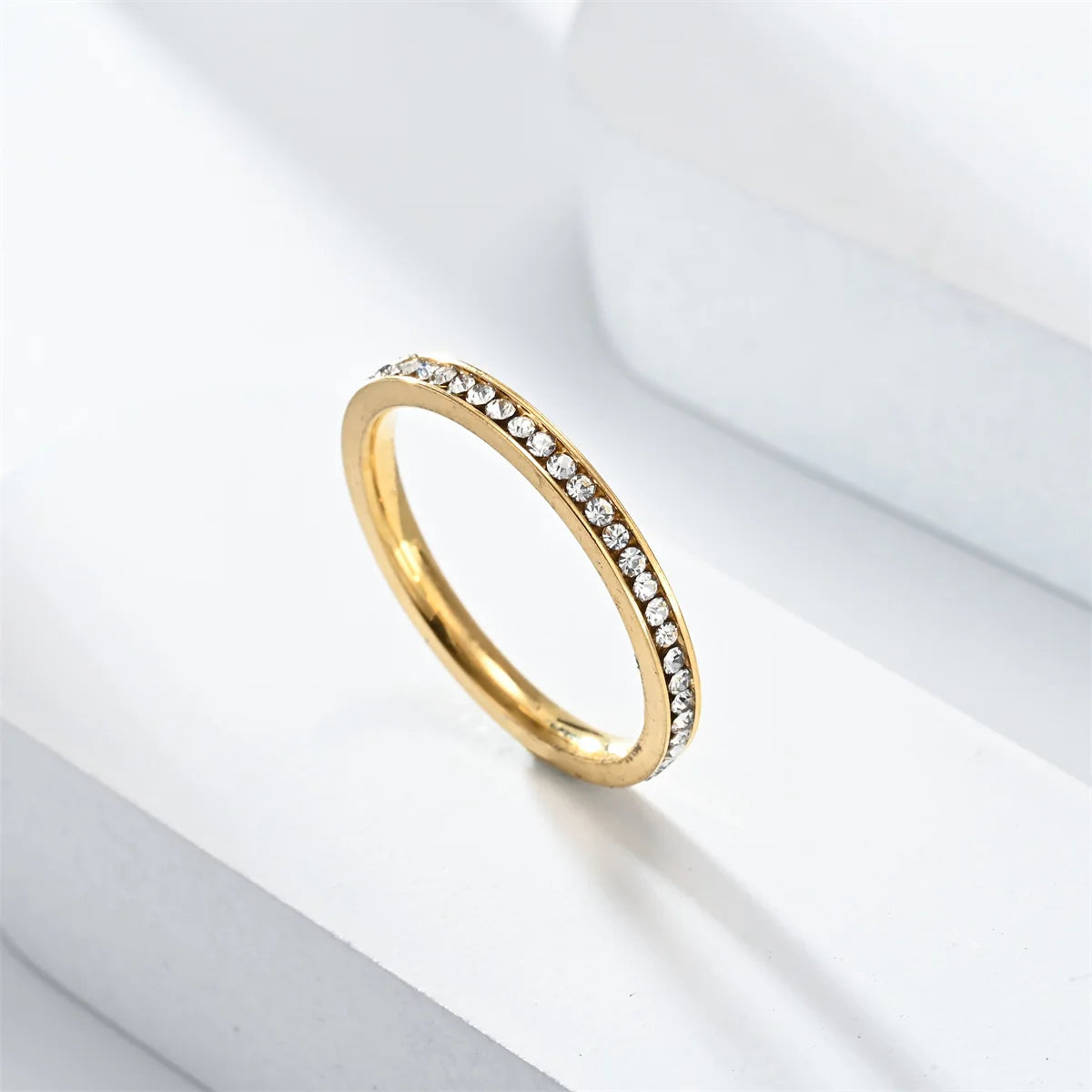 2mm Iced Out Bling Ring Female Silver Plated Stainless Steel Cubic Zircon Wedding Engagement Rings for Women Jewelry Gift
