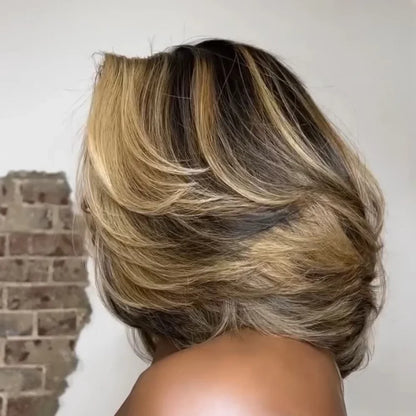 Highlight Brown Blonde Balayage Bob Wig – 5x5 HD Closure Pre-Plucked Water Wave