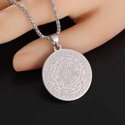 Stainless Steel 7 Archangel Seal Necklace Men's Solomon Kabbalah Seal Pendant Supernatural Protection Amulet Magical Jewelry