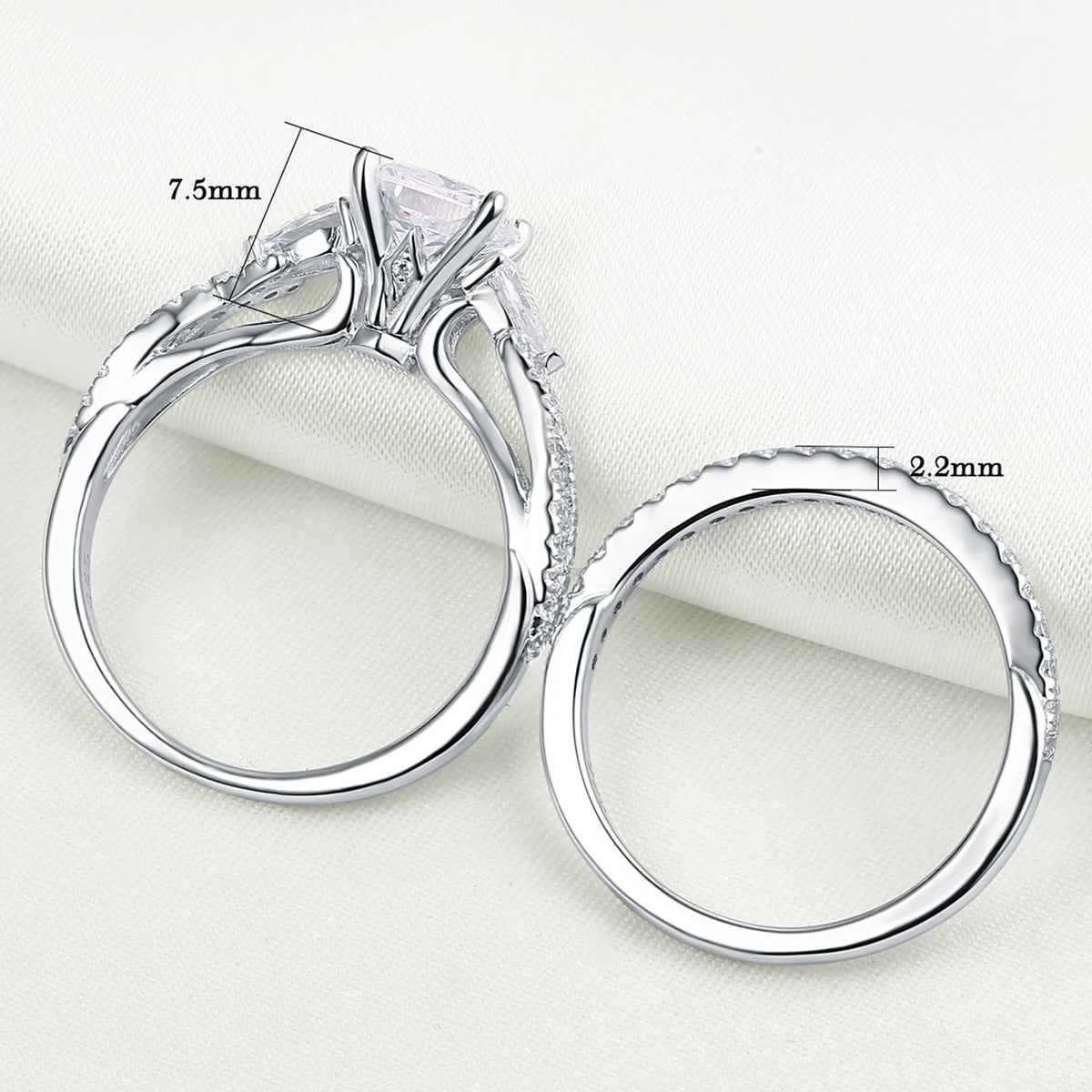 Newshe 2 Pcs Wedding Ring Set 925 Sterling Silver Moissanite Certified Princess Pear Cut Engagement Rings for Women Fine Jewelry
