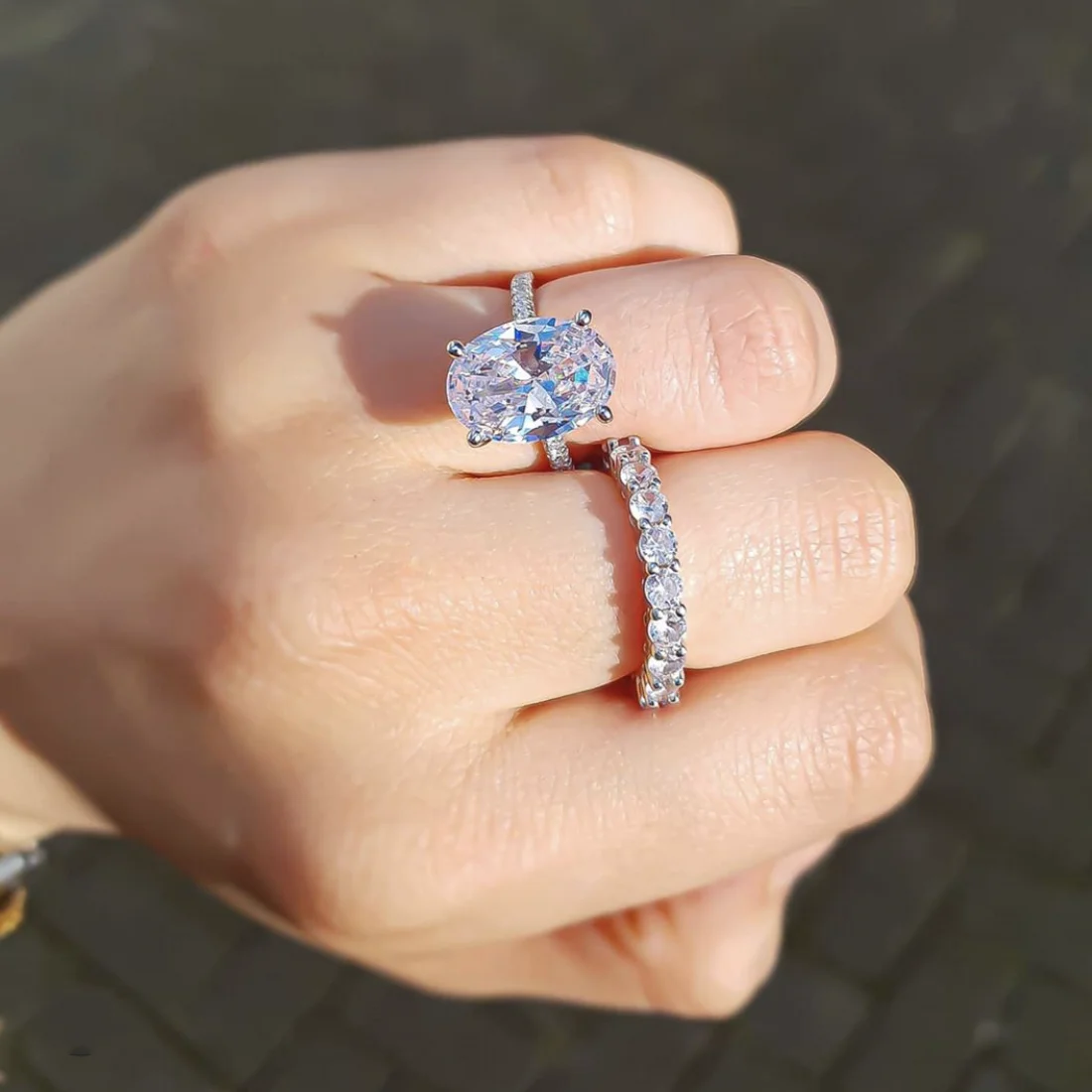 Luxury 925 Sterling SILVER Oval Square Simulated Diamond Rings Finger For Cocktail ENGAGEMENT WEDDING Women JEWELRY