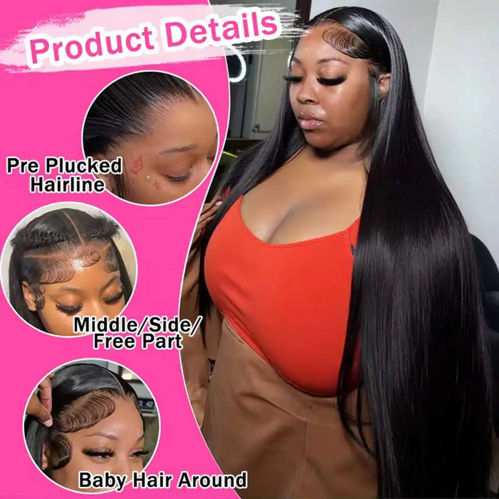 Bone Straight Glueless HD Lace Frontal Wig – 13x4 & 13x6 Transparent Lace, 40–42 Inch