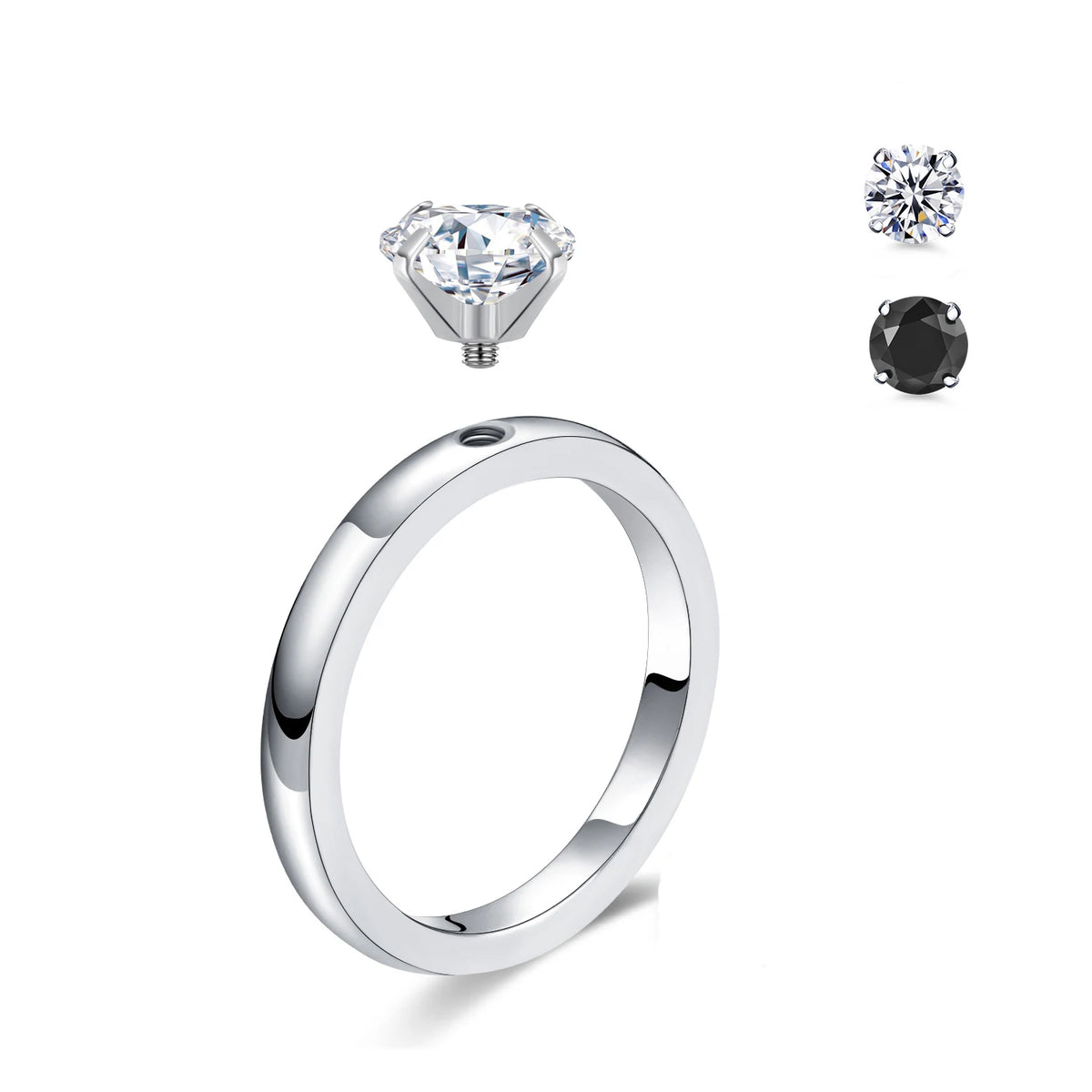 DIY 1.5 CT Solitaire Engagement Rings Wedding Bands Interchangeable Stainless Steel Round Cubic Zirconia Promise Rings for Her