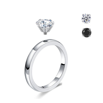 DIY 1.5 CT Solitaire Engagement Rings Wedding Bands Interchangeable Stainless Steel Round Cubic Zirconia Promise Rings for Her