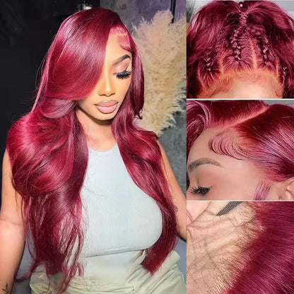 99J Burgundy Body Wave HD Lace Frontal Wig – 13x6 & 13x4, 200% Density