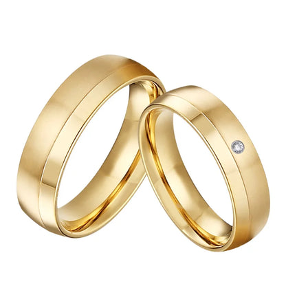 2pcs 18k Gold Plated Wedding Rings Set for Couples Europe Stardand Surgical Stainless Steel Fashion Jewelry Lovers Alliance
