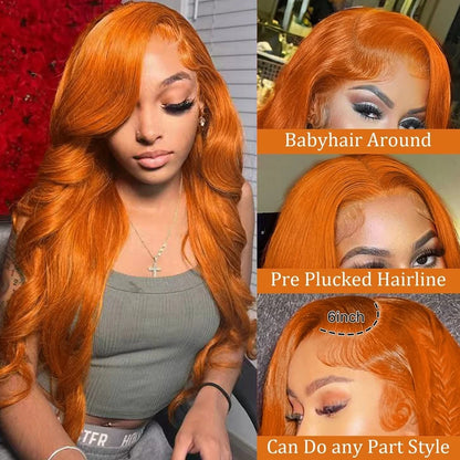 Ginger Orange #350 Body Wave 13x6 Transparent Lace Front Wig – Pre-Plucked Natural Hairline
