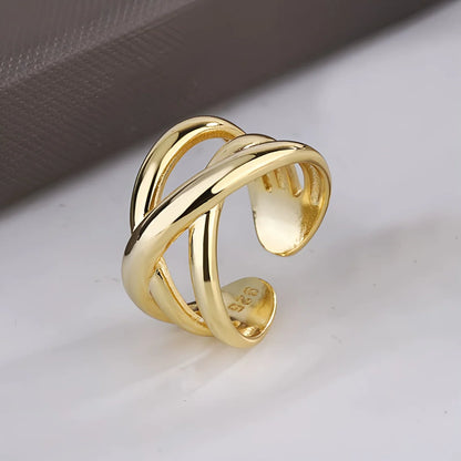 VENTFILLE 925 Sterling Silver Irregular Design Wave Golden Stackable Finger Rings Trendy Adjustable For Women Gifts Dropshipping