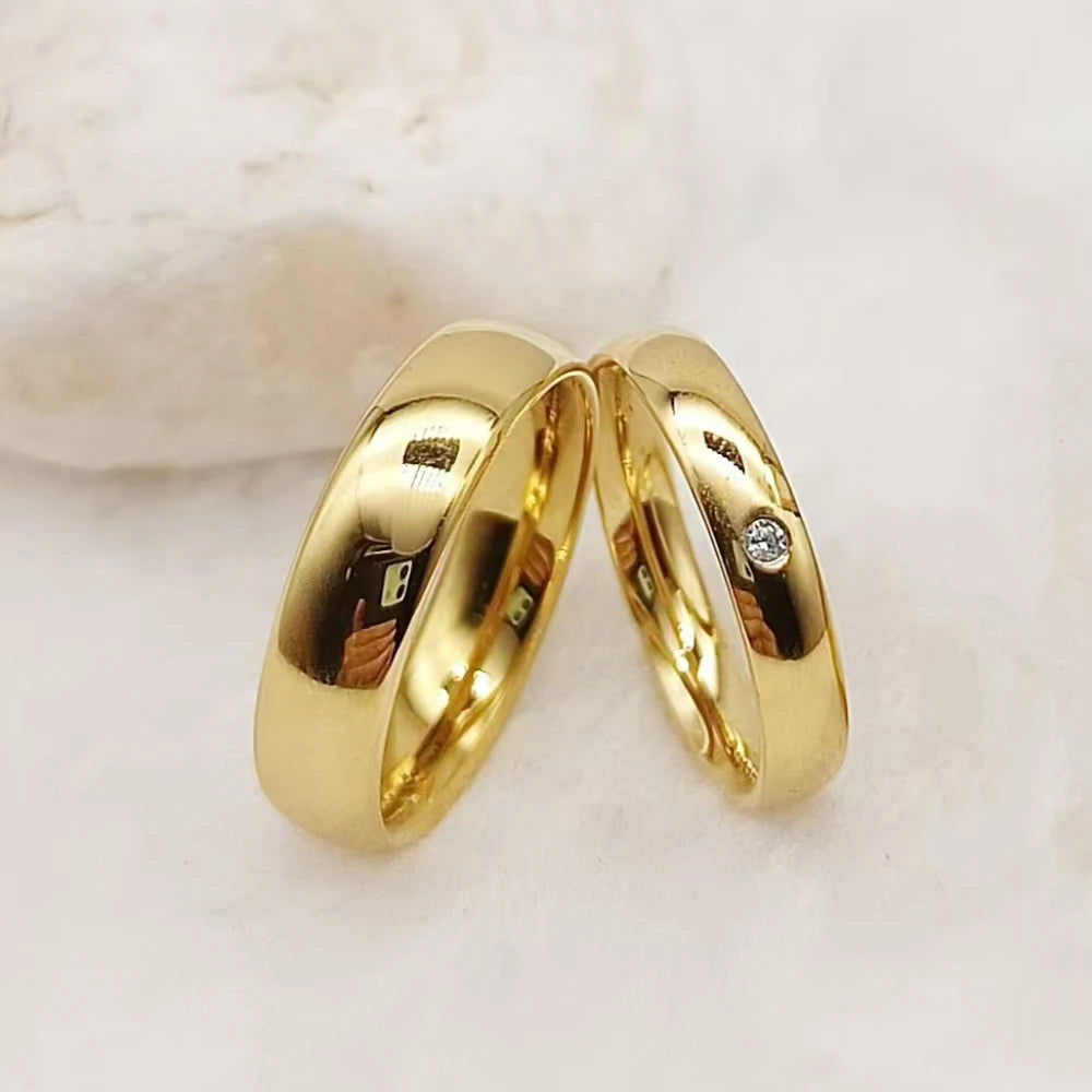 2pcs 18k Gold Plated Wedding Rings Set for Couples Europe Stardand Surgical Stainless Steel Fashion Jewelry Lovers Alliance