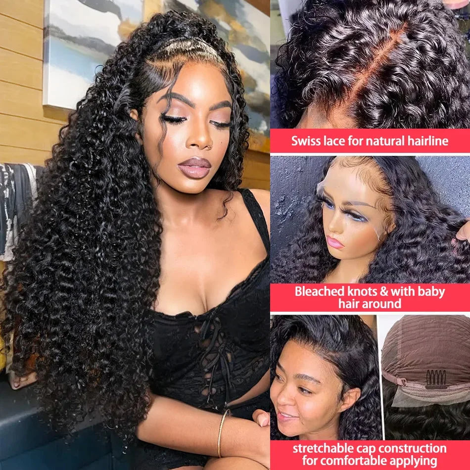 Deep Wave 13x6 HD Lace Frontal Wig – 13x4 Curly & 5x5 Glueless, 250% Density 30–40 Inch