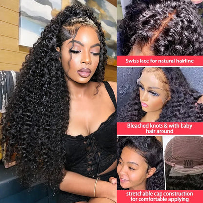 Deep Wave 13x6 HD Lace Frontal Wig – 13x4 Curly & 5x5 Glueless, 250% Density 30–40 Inch