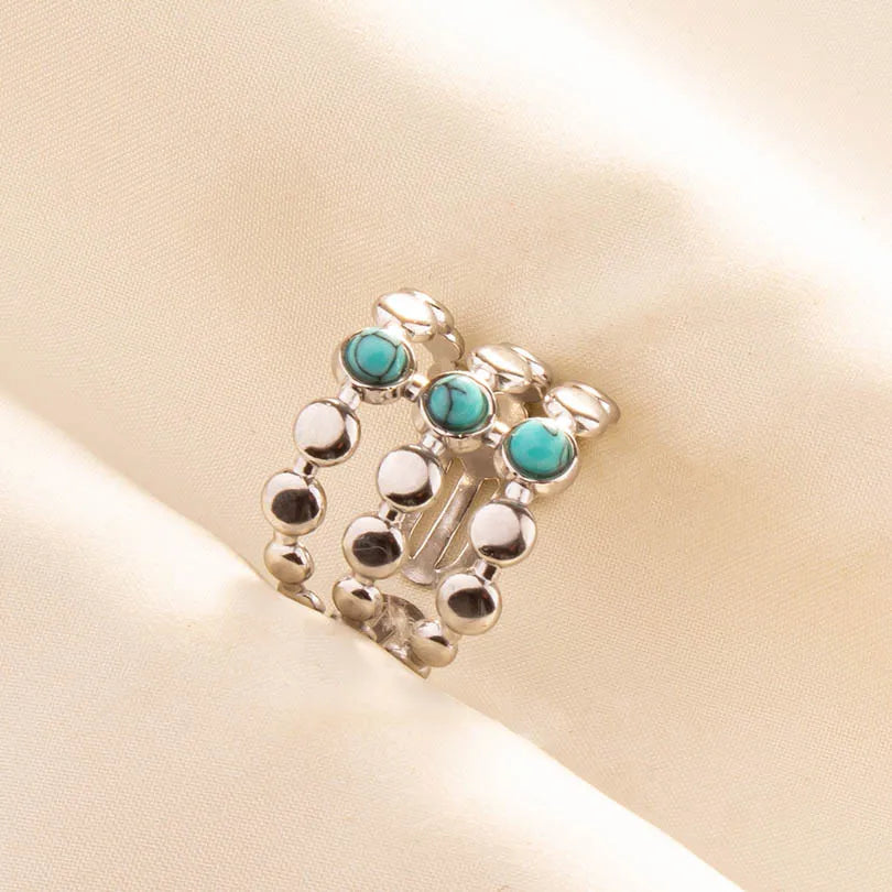 1pc Stainless Steel Boho Turquoise Open Finger Rings Trendy Adjustable Women Ethnic Multi Layers Stackable Anillos Jewelry