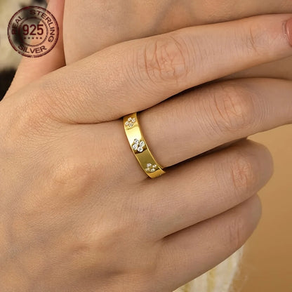 Luxury 925 Sterling Four Leaf Clover Rings For Women 18K Gold Plated AAAAA Zircon Thin Wedding Band Ring Banquet Jewelry Gifts