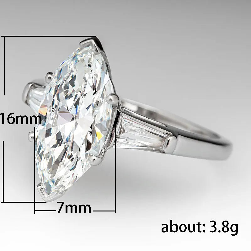 Huitan AAA White Marquise Cubic Zirconia Silver Color Band Rings Women for Engagement Wedding Accessories Temperament Jewelry