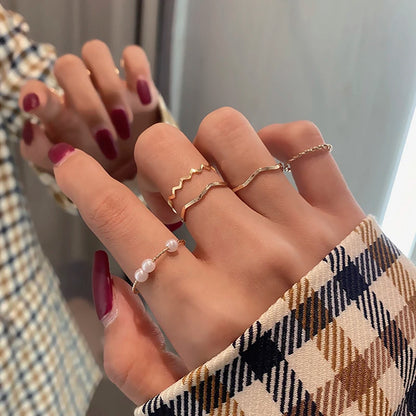 Boho Gold Color Cross Wide Rings Set For Women Girls Simple Chain Finger Tail Rings 2022 NEW Bijoux Jewelry Gifts Ring Female