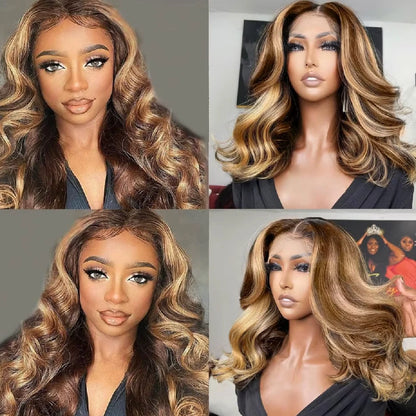 4/27 Honey Blonde Body Wave Bob Wig – 13x4 HD Lace Front, Glueless Pre-Plucked