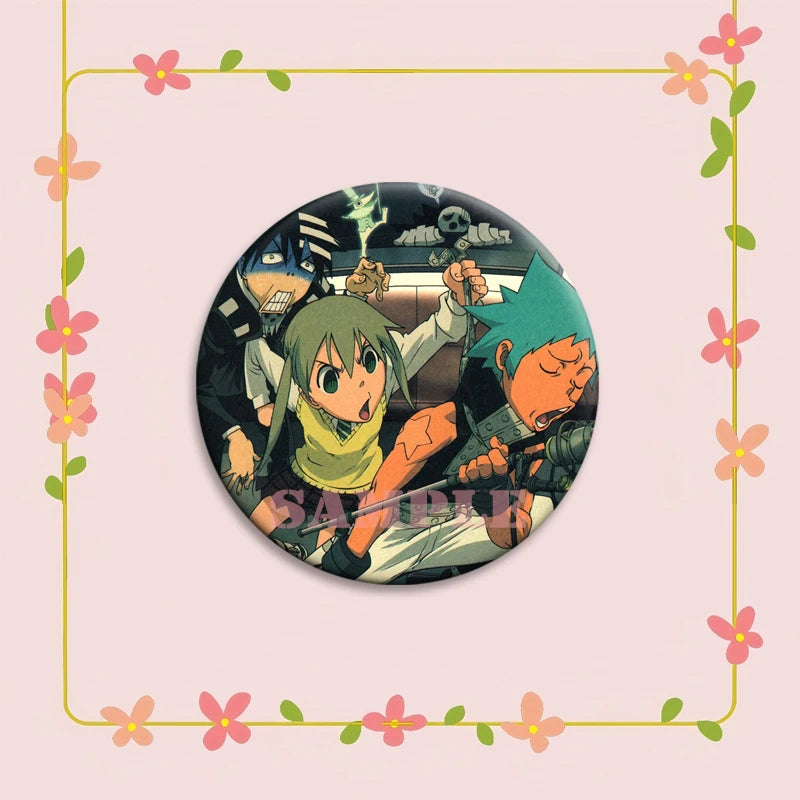 Anime Soul Eater Pins Round Creative Cartoon Badges Handmade Tinplate Brooches for Backpack Accessorys Exquisite Gifts