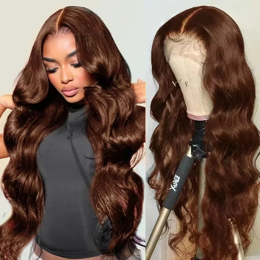 Chocolate Brown #4 Body Wave 13x6 HD Lace Front Wig – 46 Inch Skin-Melt, 200% Density