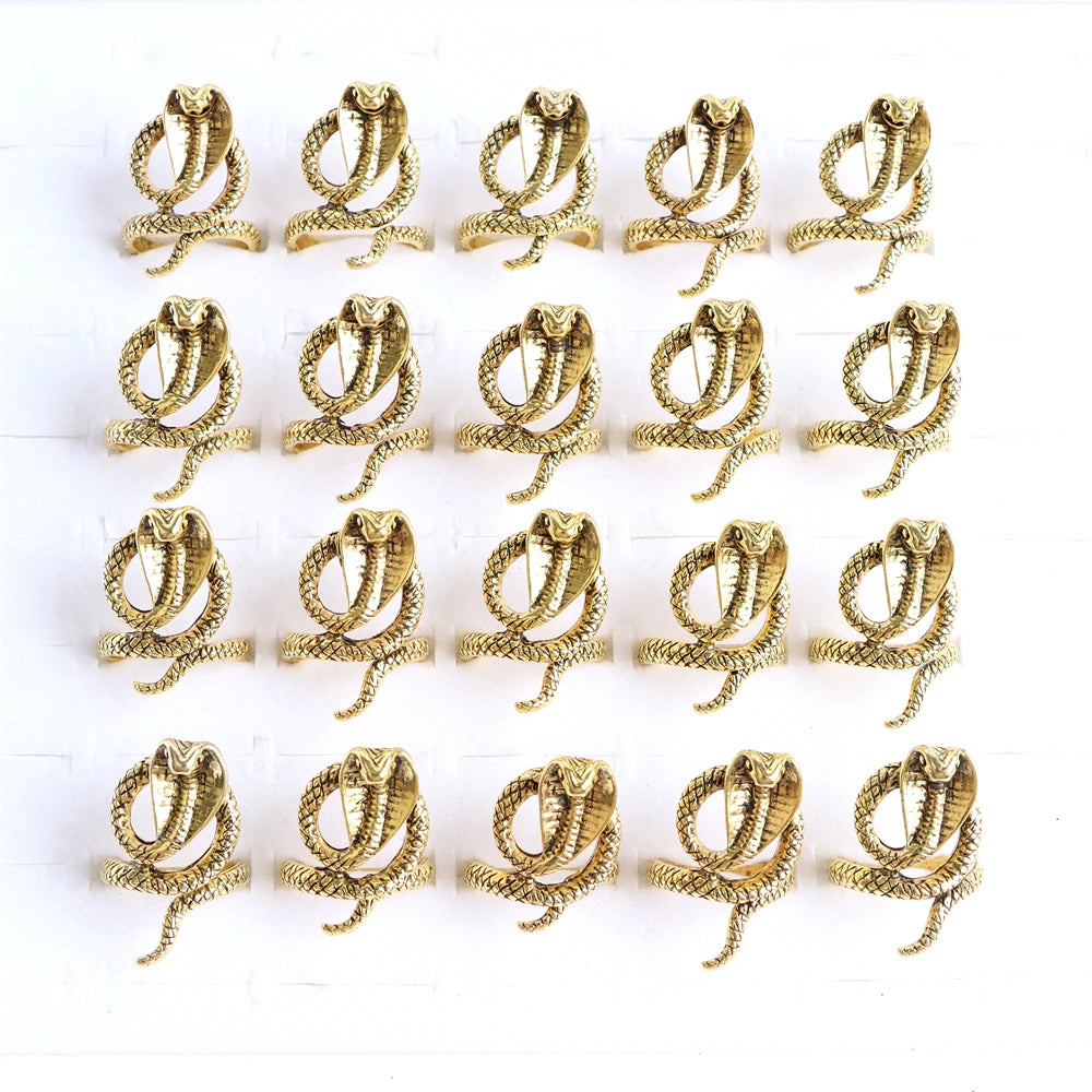 10pcs/lot Men Retro Punk Snake Rings For Women Antique Siver Color Opening Adjustable Jewelry Party Gifts