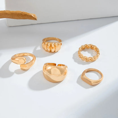 Tocona Fashion Gold Color Chain Pattern Ring Sets for Women Classic Lrregular  Rings Jewelry Party 5pc/set кольца  26471