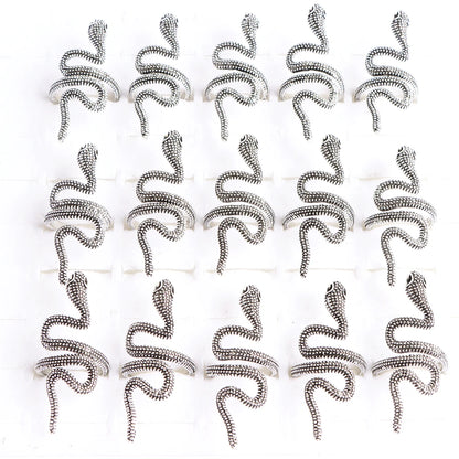 10pcs/lot Men Retro Punk Snake Rings For Women Antique Siver Color Opening Adjustable Jewelry Party Gifts
