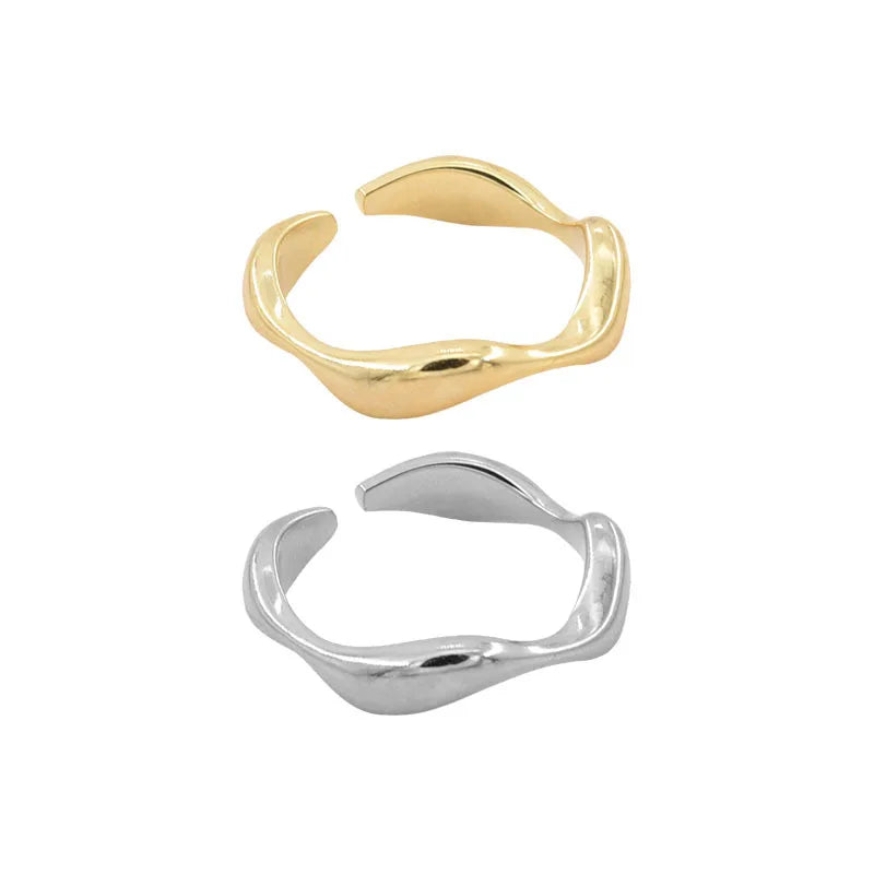 VENTFILLE 925 Sterling Silver Irregular Design Wave Golden Stackable Finger Rings Trendy Adjustable For Women Gifts Dropshipping