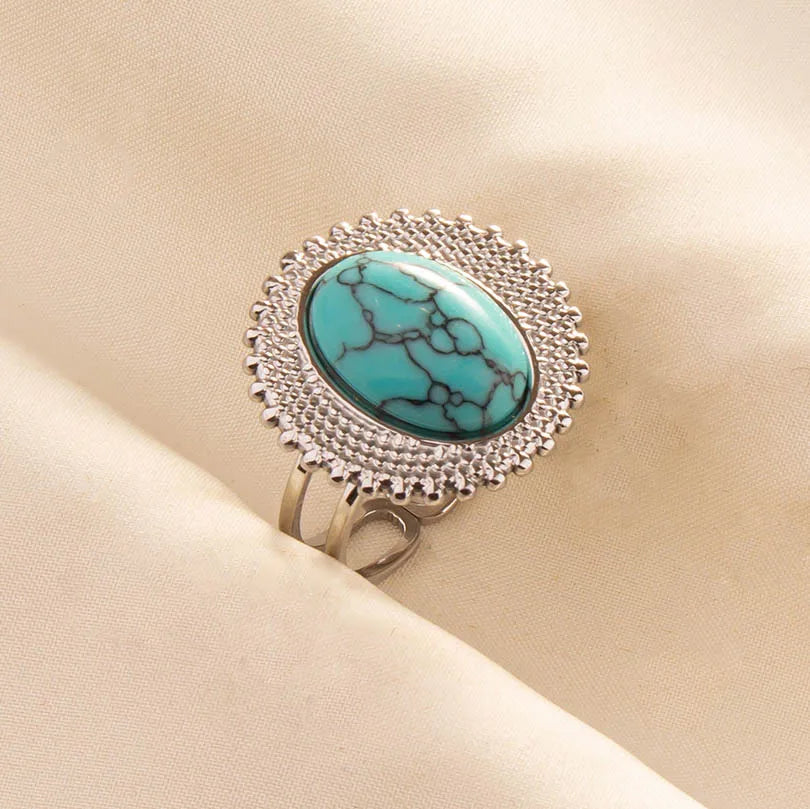 1pc Stainless Steel Boho Turquoise Open Finger Rings Trendy Adjustable Women Ethnic Multi Layers Stackable Anillos Jewelry