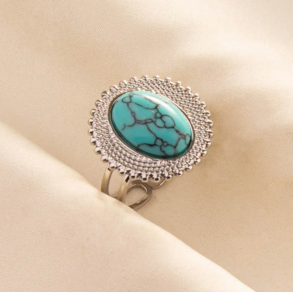 1pc Stainless Steel Boho Turquoise Open Finger Rings Trendy Adjustable Women Ethnic Multi Layers Stackable Anillos Jewelry