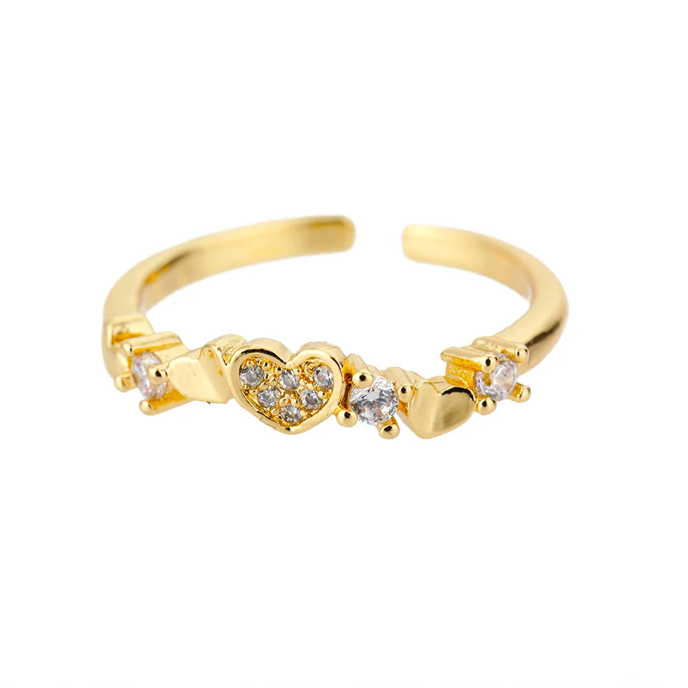Sweet Heart Zirconia Rings for Women Stainless Steel Gold-Plated Layered Design Everyday Wear Valentine's Day Party Jewelry Gift