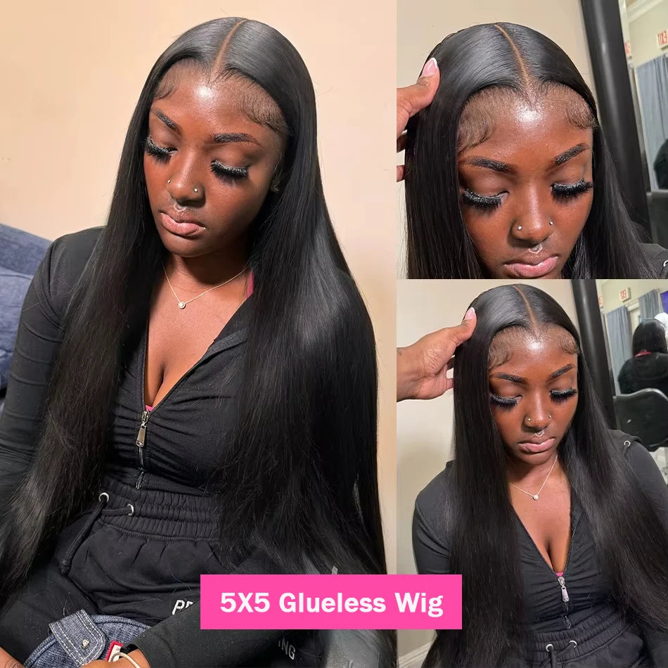 Bone Straight 5x5 Glueless HD Lace Wig – Pre-Plucked Ready-to-Wear, 250%