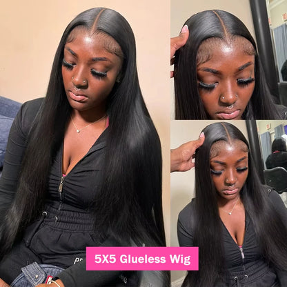 Bone Straight 5x5 Glueless HD Lace Wig – Pre-Plucked Ready-to-Wear, 250%
