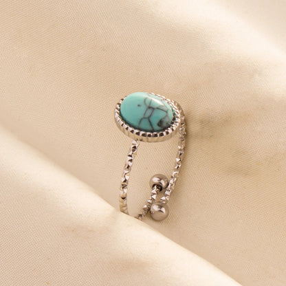 1pc Stainless Steel Boho Turquoise Open Finger Rings Trendy Adjustable Women Ethnic Multi Layers Stackable Anillos Jewelry