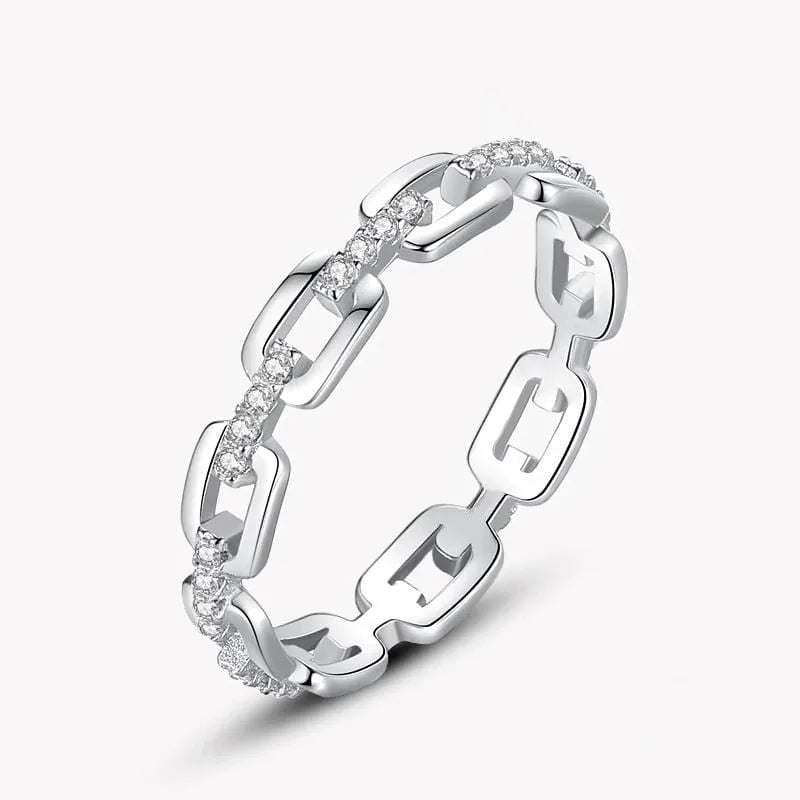 Huitan Classic Linked Designed Rings for Men/Women Wedding Bands Accessories with CZ Silver Color Couple Rings Eternity Jewelry