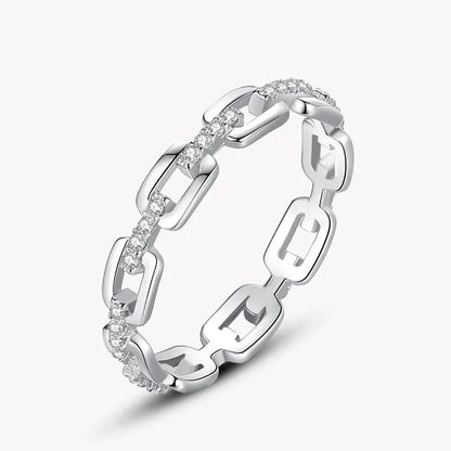 Huitan Classic Linked Designed Rings for Men/Women Wedding Bands Accessories with CZ Silver Color Couple Rings Eternity Jewelry