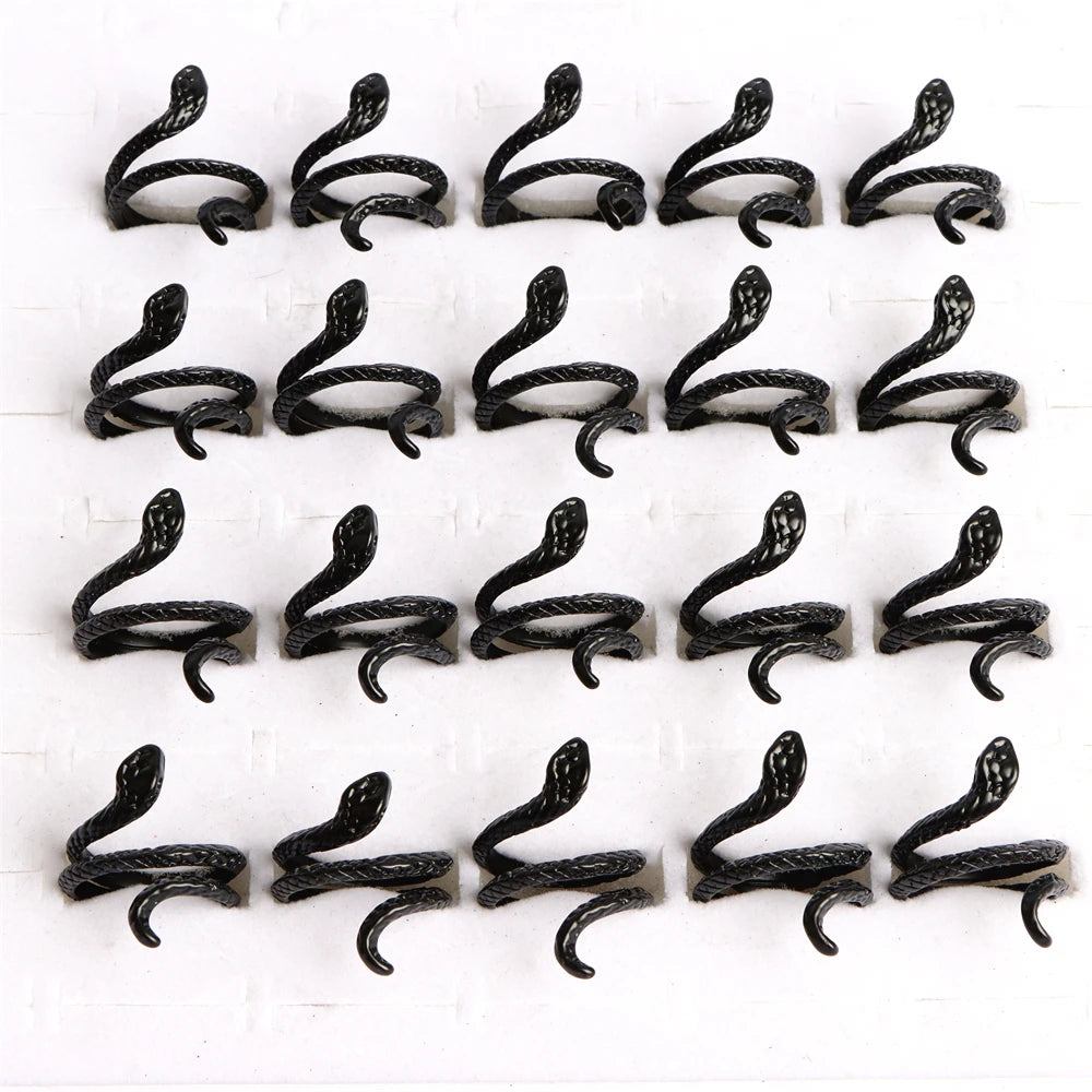 10pcs/lot Men Retro Punk Snake Rings For Women Antique Siver Color Opening Adjustable Jewelry Party Gifts