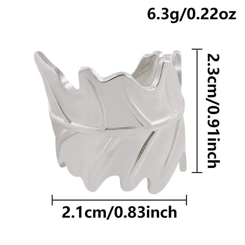 1Pc Stainless Steel Waterproof Women Personality Textured Chunky Open Rings Vintage Hollow Irregular Multi-layer Anillos Jewelry