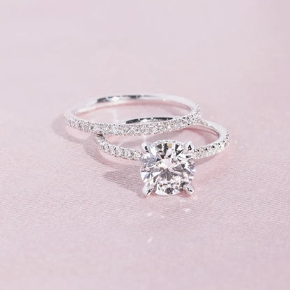 Simple Bling Round Cubic Zircon 2Pcs/Set Rings for Women Fashion Double Stackable Rings Wedding Bands Party Jewelry Gifts