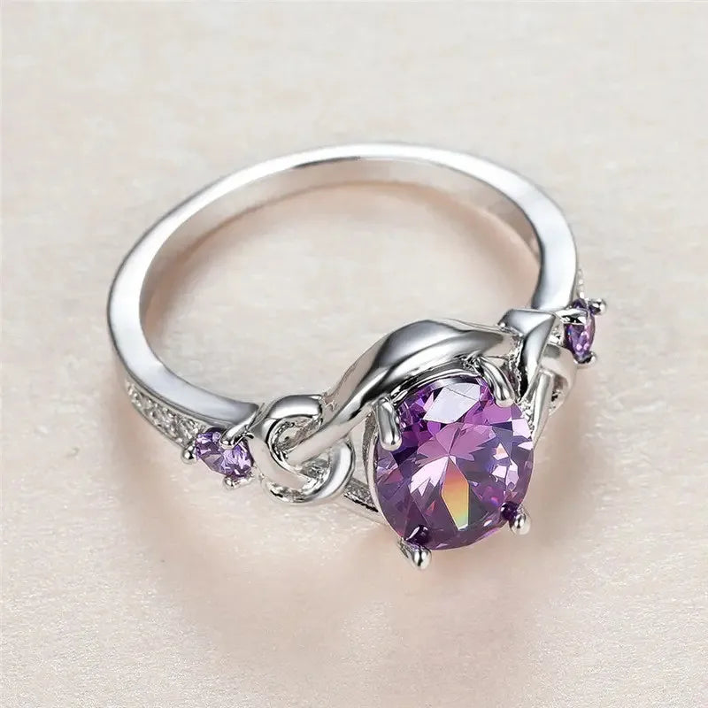 925 Sterling Silver Purple CZ Rings for Women Luxury Elegant Engagement Wedding Anniversary Party Accessories