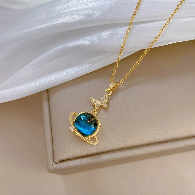 316L Stainless Steel Sun Moon Star Pendant Necklace For Women Exquisite  Planet Clavicle Chain Party Jewelry Gifts