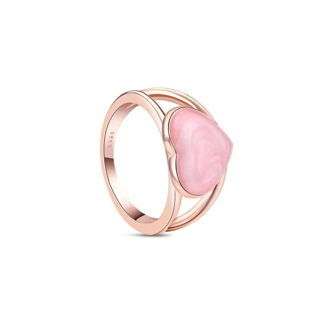 Rose Gold Clor Flower Heart Pink Ring New Hot Selling  Rings Suitable For  Matching DIY Birthday Gift 925 Silver