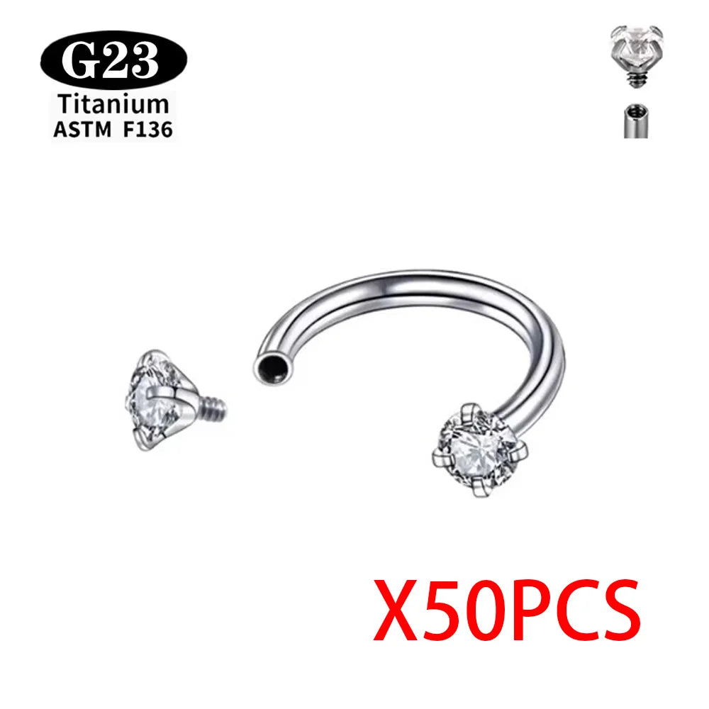 ASTM F136 Grade G23Titanium Wholesale Piercing Set lip Nose Stud Earring Eyebrow 16G Internally Threaded Septum Helix Cartilage