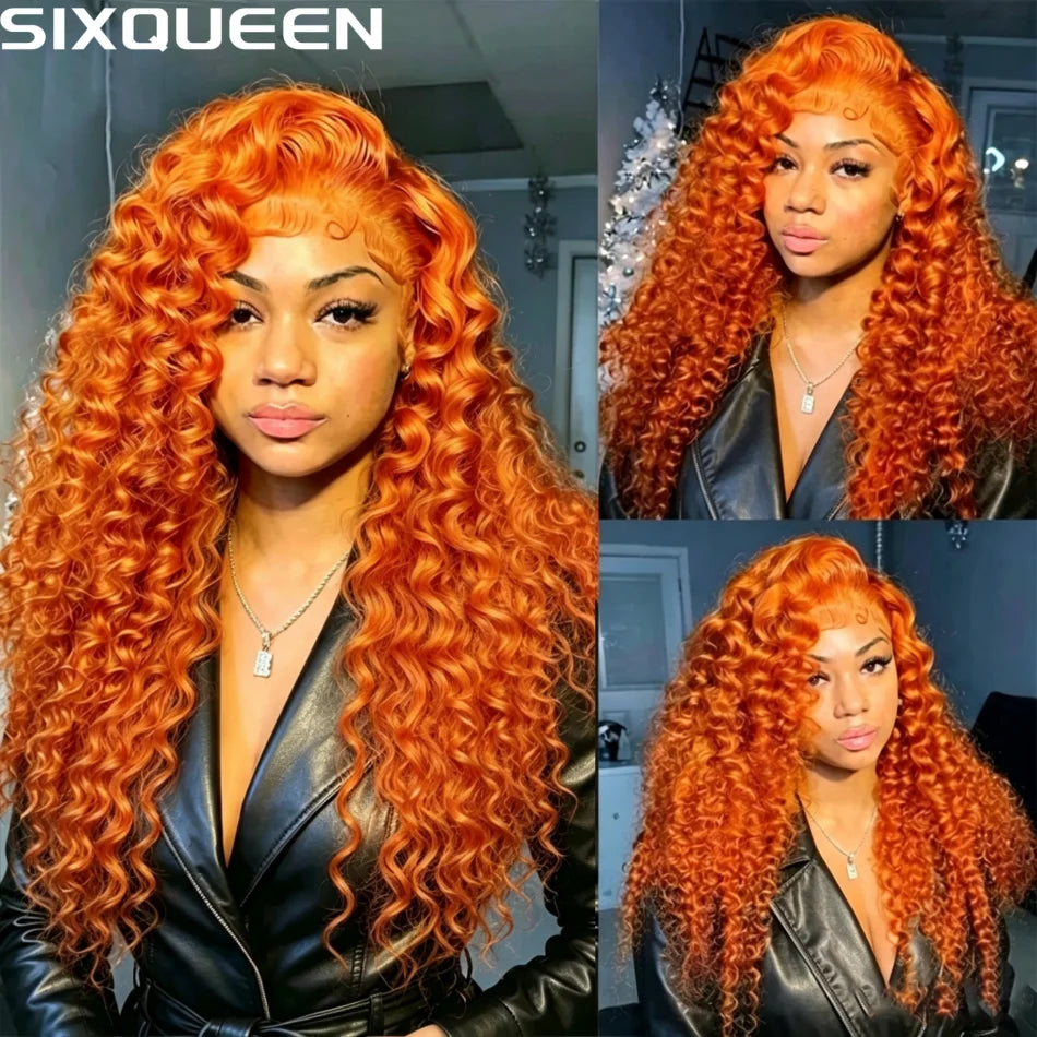 Orange Ginger 13x6 HD Lace Frontal Deep Wave Curly Wig – 30 Inch, 220% Density