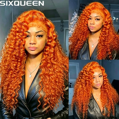 Orange Ginger 13x6 HD Lace Frontal Deep Wave Curly Wig – 30 Inch, 220% Density