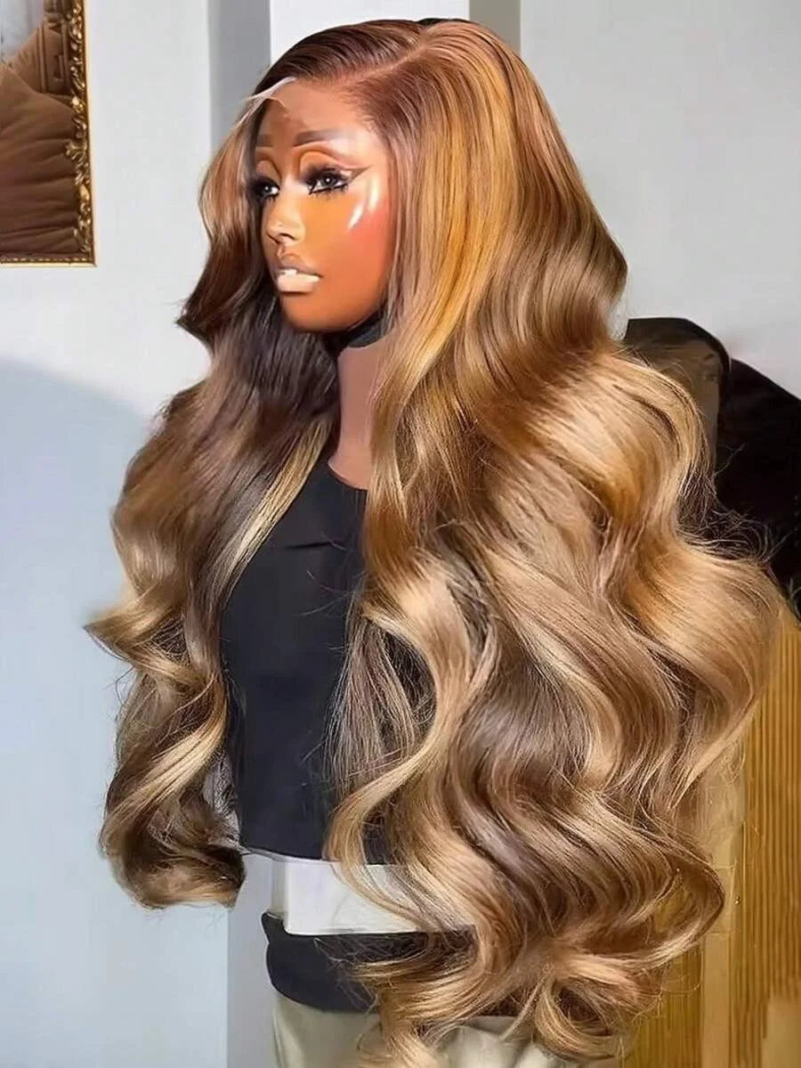 4/27 Highlight Ombre Body Wave Lace Front Wig – Pre-Plucked 13x4 HD, 250% Density