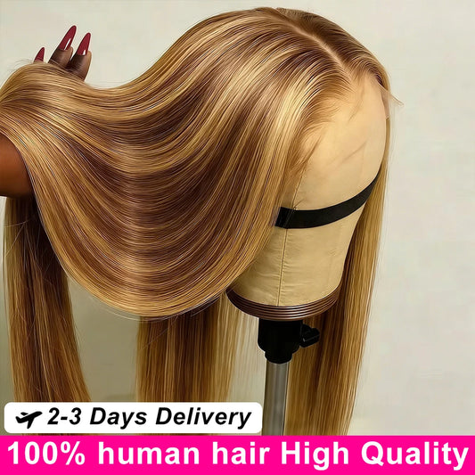 Highlight Ombre Bone Straight 13x6 HD Lace Frontal Wig – 360 Full Lace, 30–40 Inch Colored