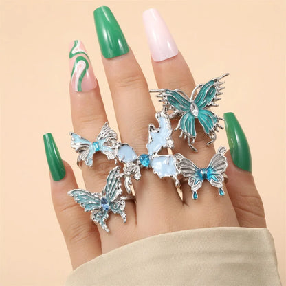 LATS 8pcs Irregular Red Crystal Heart Aesthetic Rings for Women Y2K Gothic Butterfly Spider Ring Creative Jewelry Accessories