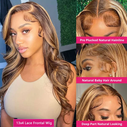 Honey Blonde Highlight Body Wave 13x6 HD Lace Frontal Wig – 4x4 & 5x5 Closure Options