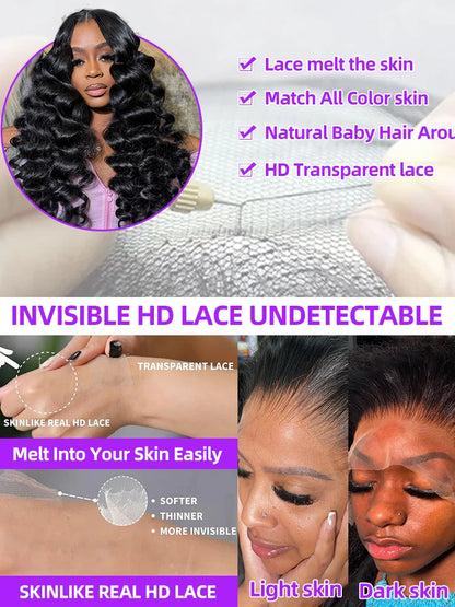 Loose Deep Wave Curly HD Lace Frontal Wig – 13x4 & 13x6, 250% Density 30–40 Inch